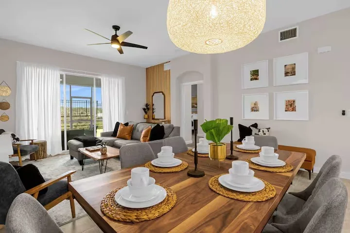 Dining table set for guests in a vacation rental